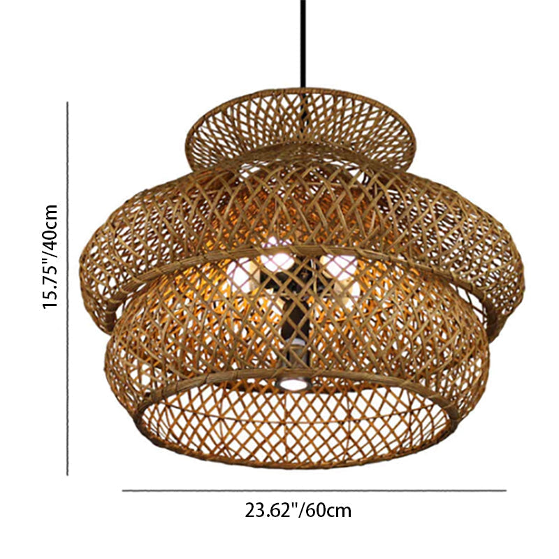 Handwoven Rattan Layered Pendant Chandelier