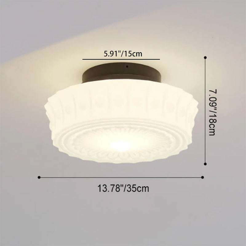 Vintage French Frosted Glass Drum Ceiling Light