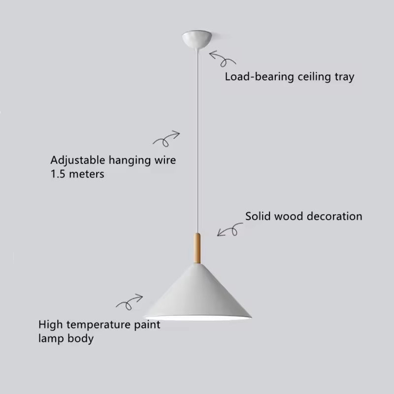 Nordora Black Cone Pendant Light with Wooden Top