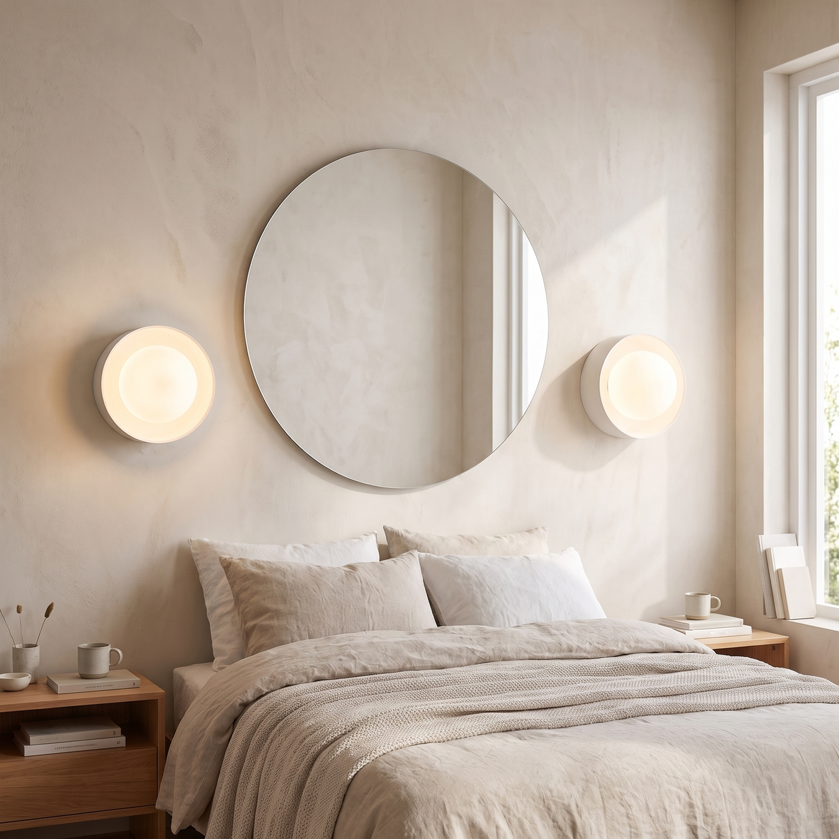 Orb Framed Glass Wall Light – White – shown in a room for scale