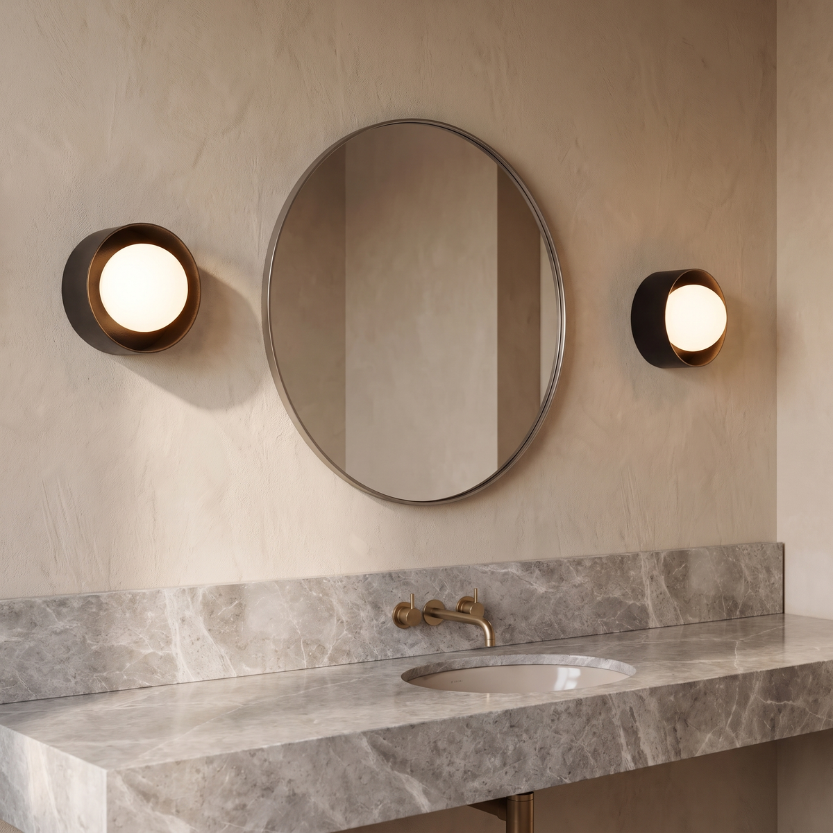 Orb Framed Glass Wall Light – Iron – shown in a room for scale