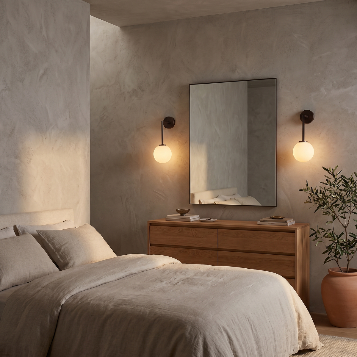 Orb Long Arm Wall Light – Dark Bronze – shown in a room for scale