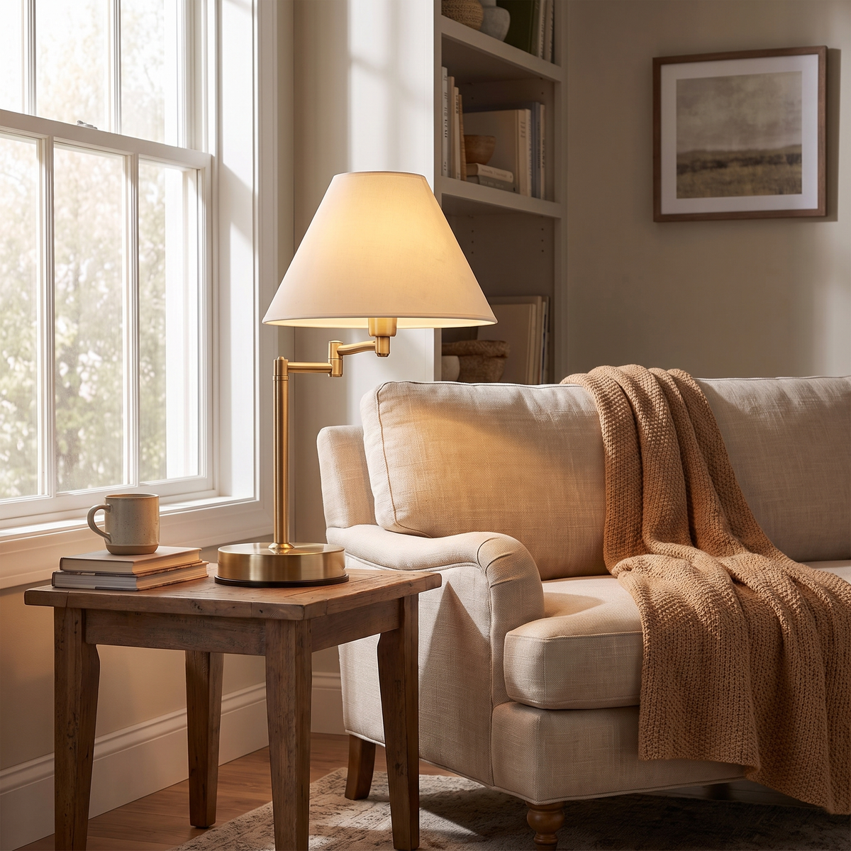 Classic Swing Arm Touch Table Lamp – shown in a room for scale