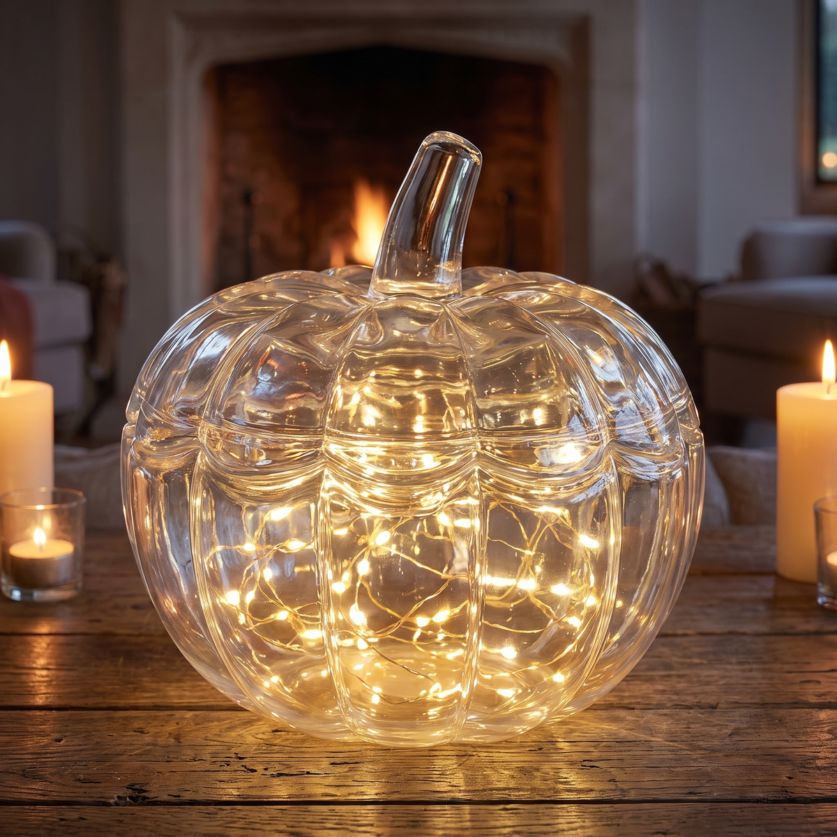 Large Lidded Glass Pumpkin Jar – Autumn & Halloween Table Decor – close-up detail