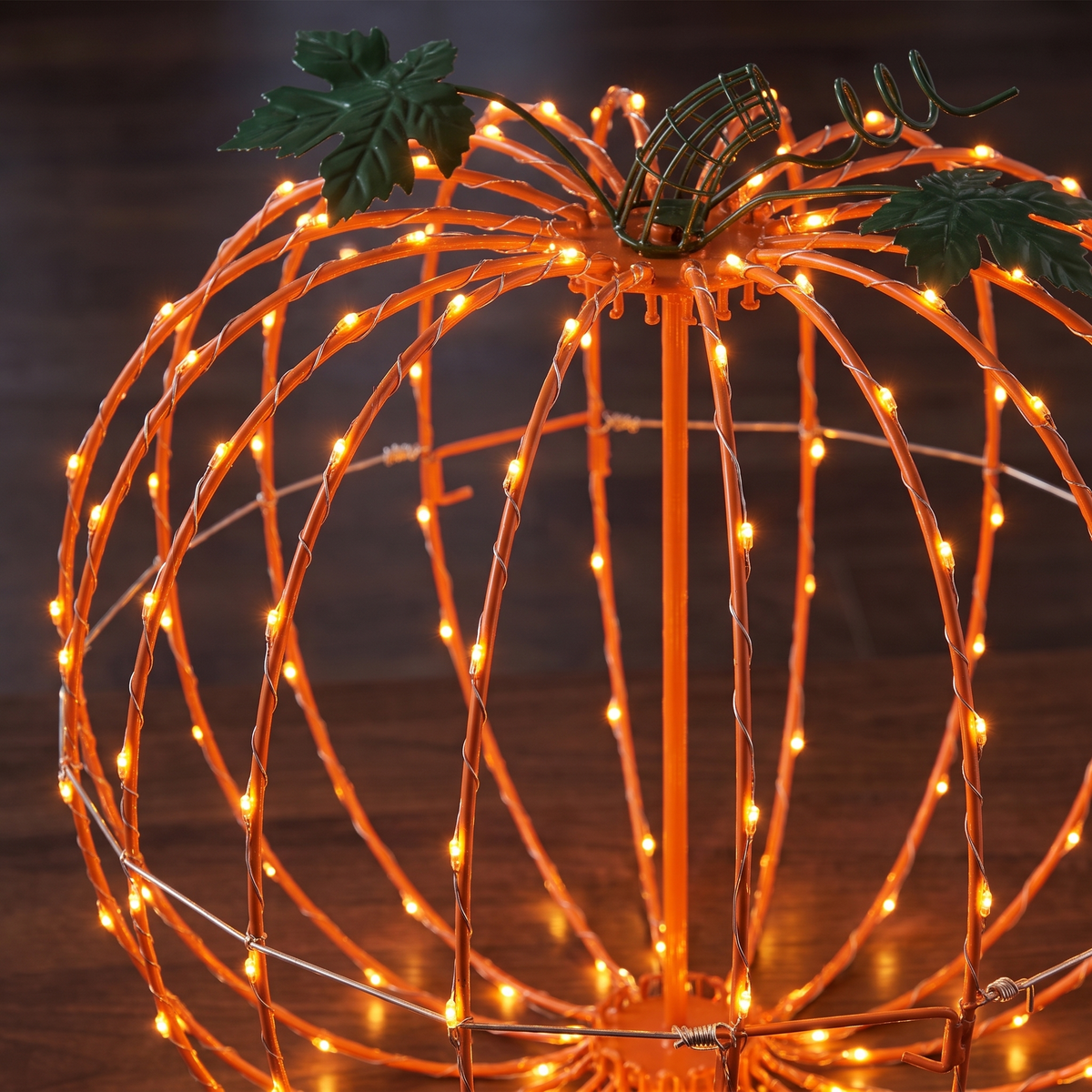 Foldable LED Wire Pumpkin – 35cm, 216 Orange Lights – close-up detail