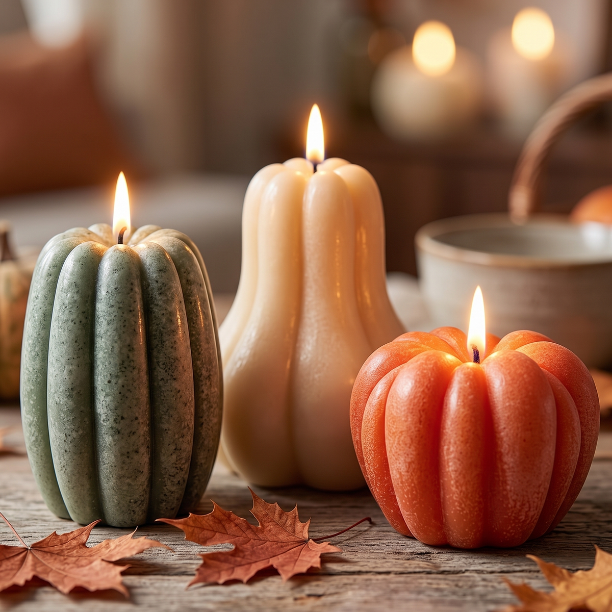 Real Wax Pumpkin Flameless Candles with Remote – Set of 3 – close-up detail