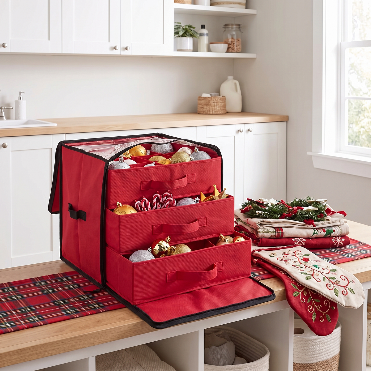 Three-Tier Bauble Storage Box – Holds 48 Ornaments – close-up detail