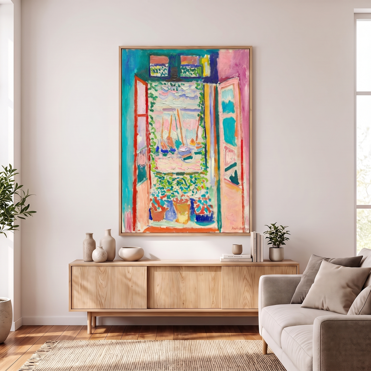 Open Window, Collioure by Henri Matisse – Framed Fauvist Art Print – shown in a room for scale