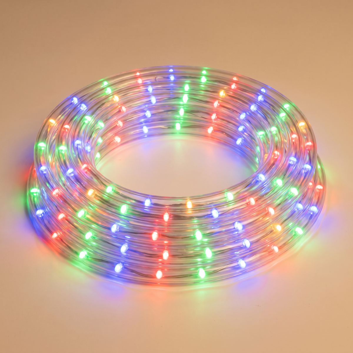 Multicolour LED Rope Christmas Lights – 20m, 600 LED – studio view