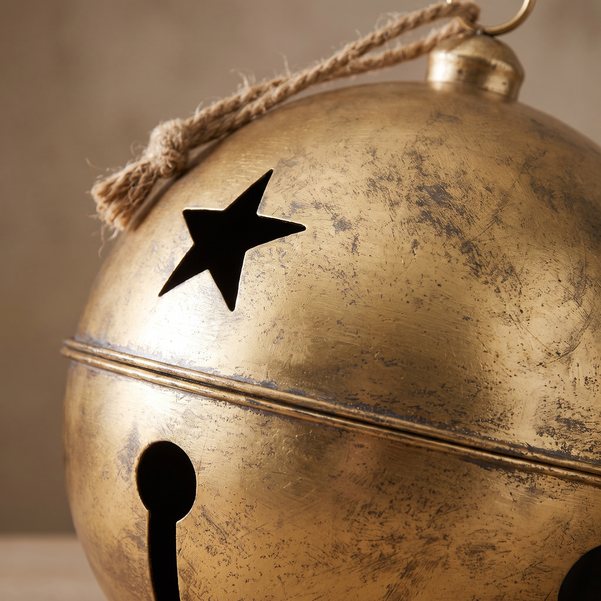 Distressed Gold Star Bell Christmas Ornament – 35cm – close-up of the finish and texture