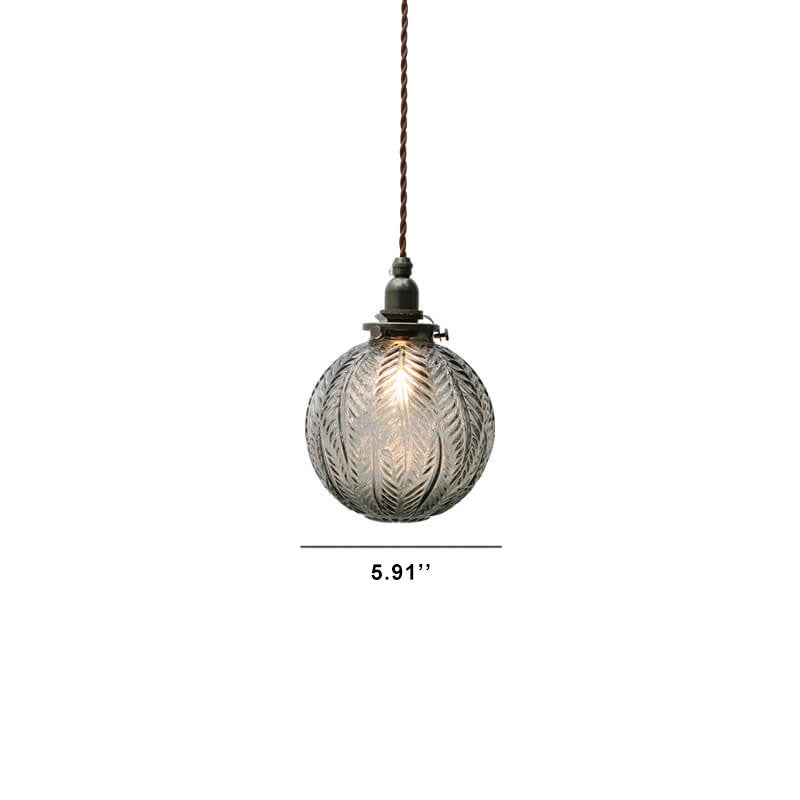 Vintage Leaf Textured Glass Globe Pendant Light