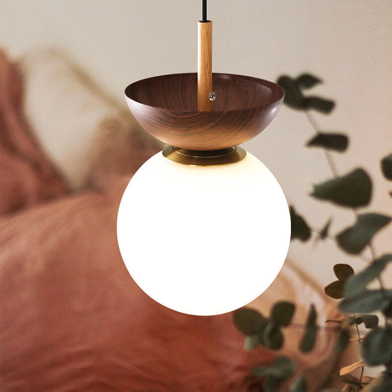 Modern Wood Glass Globe Ceiling Light