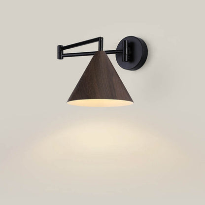 Wood Cone Swing Arm Wall Light