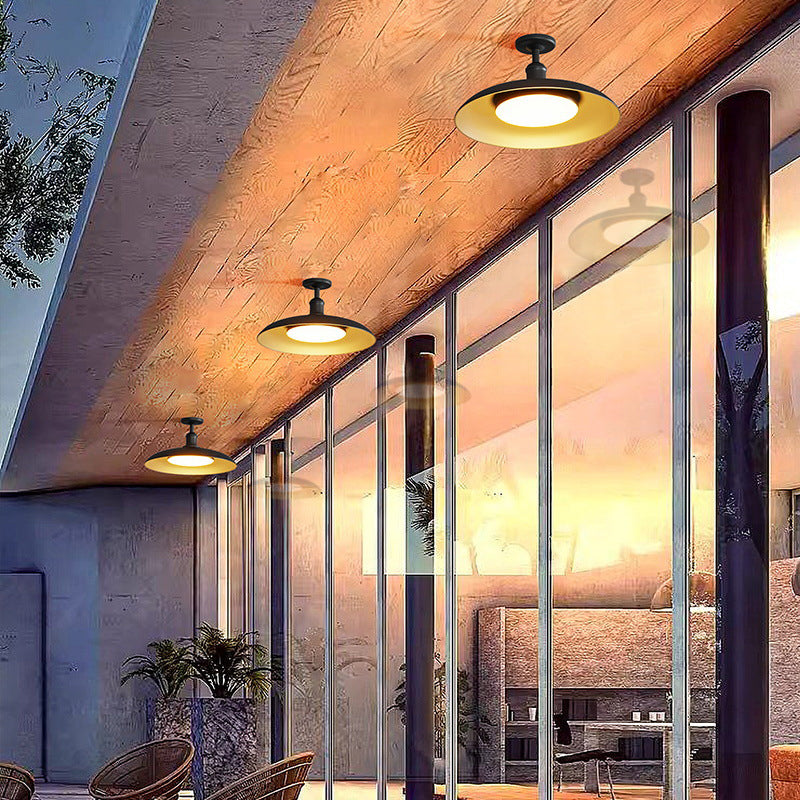 Outdoor Modern Black Metal Flush Mount Ceiling Light