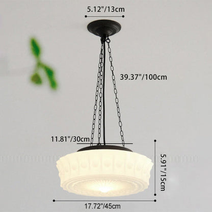 Vintage French Frosted Glass Drum Ceiling Light