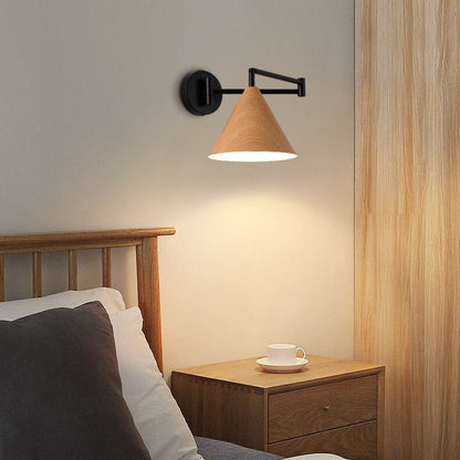 Wood Cone Swing Arm Wall Light