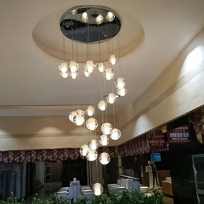 Luxury Multi-Drop Crystal Globe Staircase Chandelier
