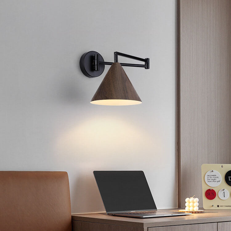 Wood Cone Swing Arm Wall Light