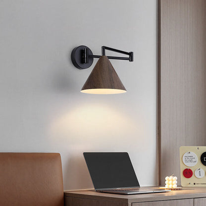 Wood Cone Swing Arm Wall Light