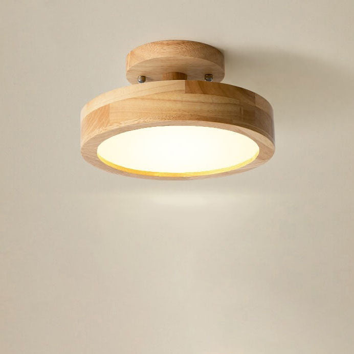 Nordic Wood Accent Round LED Semi-Flush Ceiling Light