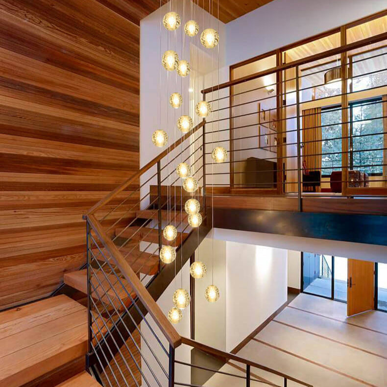 Luxury Multi-Drop Crystal Globe Staircase Chandelier