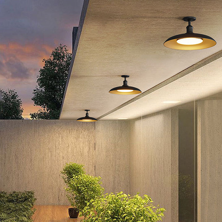 Outdoor Modern Black Metal Flush Mount Ceiling Light