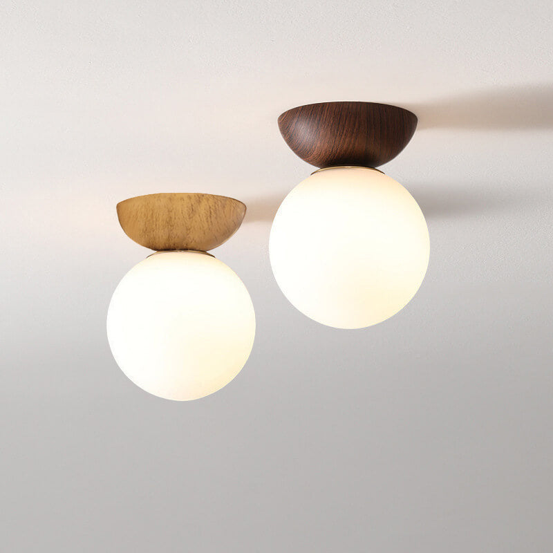 Modern Wood Glass Globe Ceiling Light