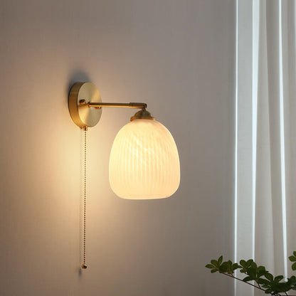 Ribbed Glass Pull Chain Wall Lamp