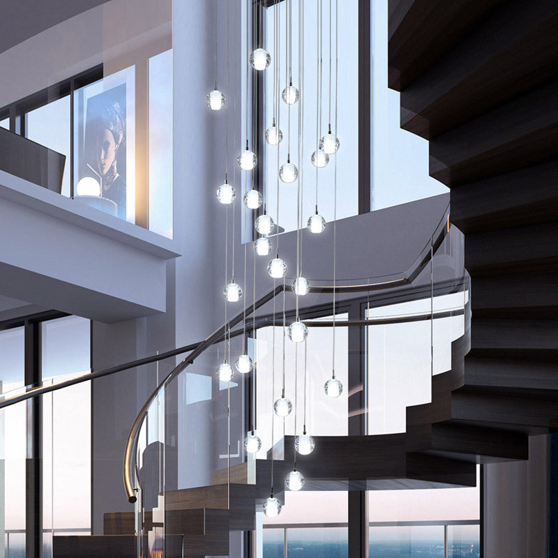 Luxury Multi-Drop Crystal Globe Staircase Chandelier