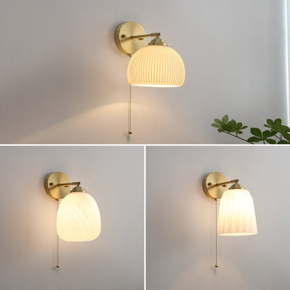 Ribbed Glass Pull Chain Wall Lamp