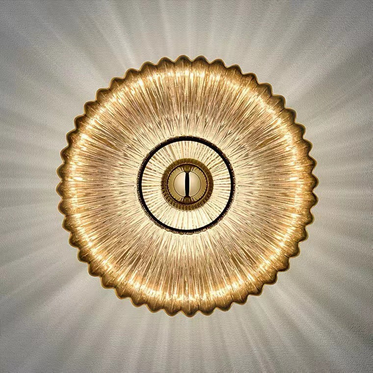 Vintage Ribbed Glass Disc Wall Light