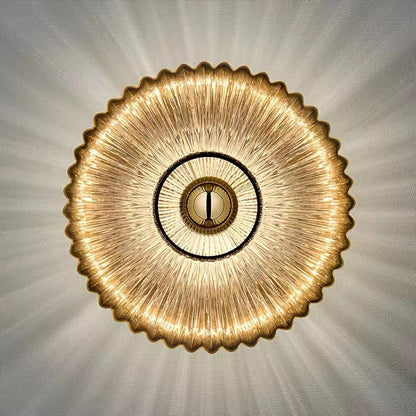 Vintage Ribbed Glass Disc Wall Light