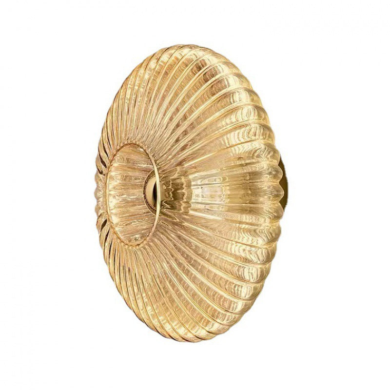 Vintage Ribbed Glass Disc Wall Light