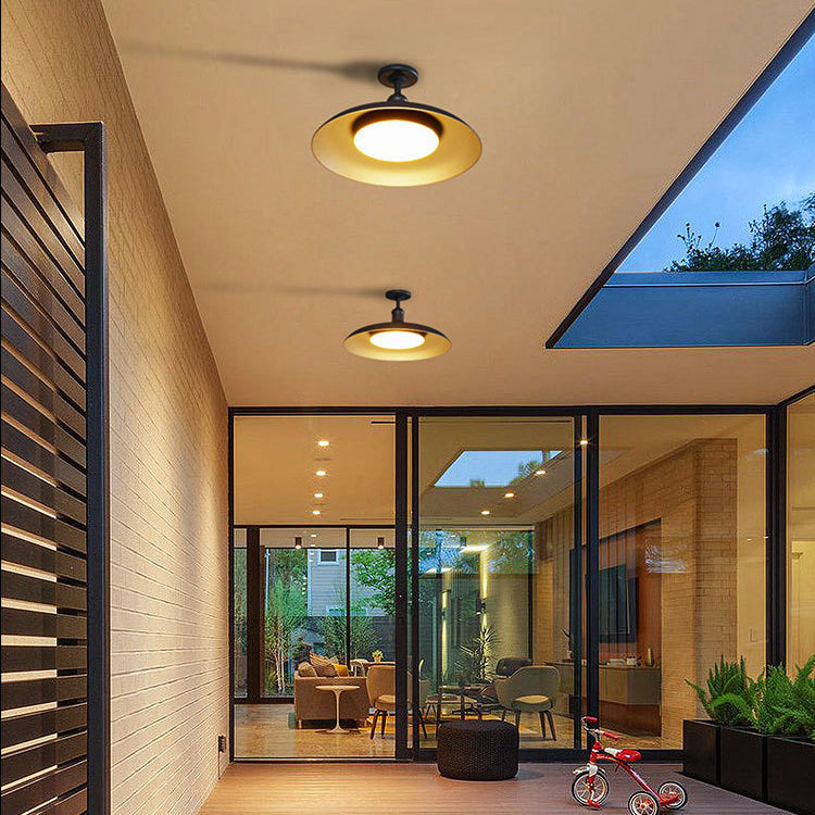Outdoor Modern Black Metal Flush Mount Ceiling Light