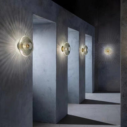 Vintage Ribbed Glass Disc Wall Light