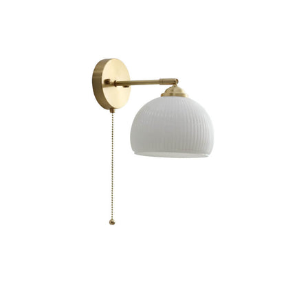 Ribbed Glass Pull Chain Wall Lamp