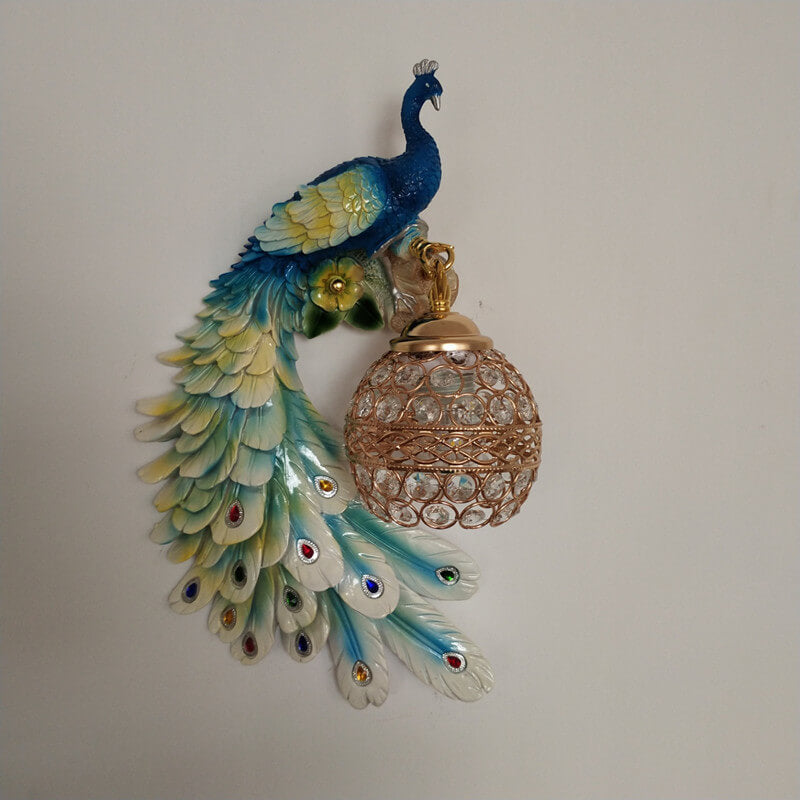 Vintage Peacock Crystal Wall Light