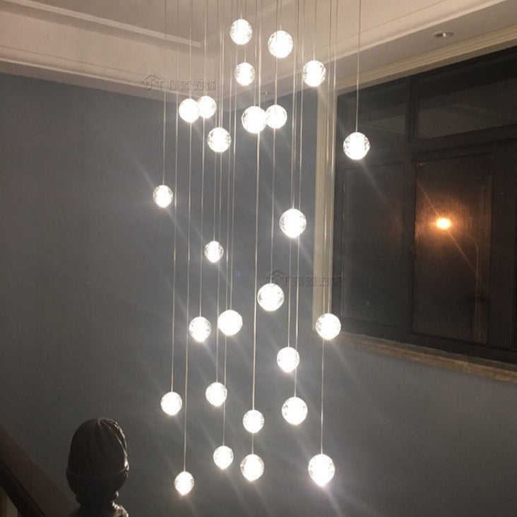 Luxury Multi-Drop Crystal Globe Staircase Chandelier