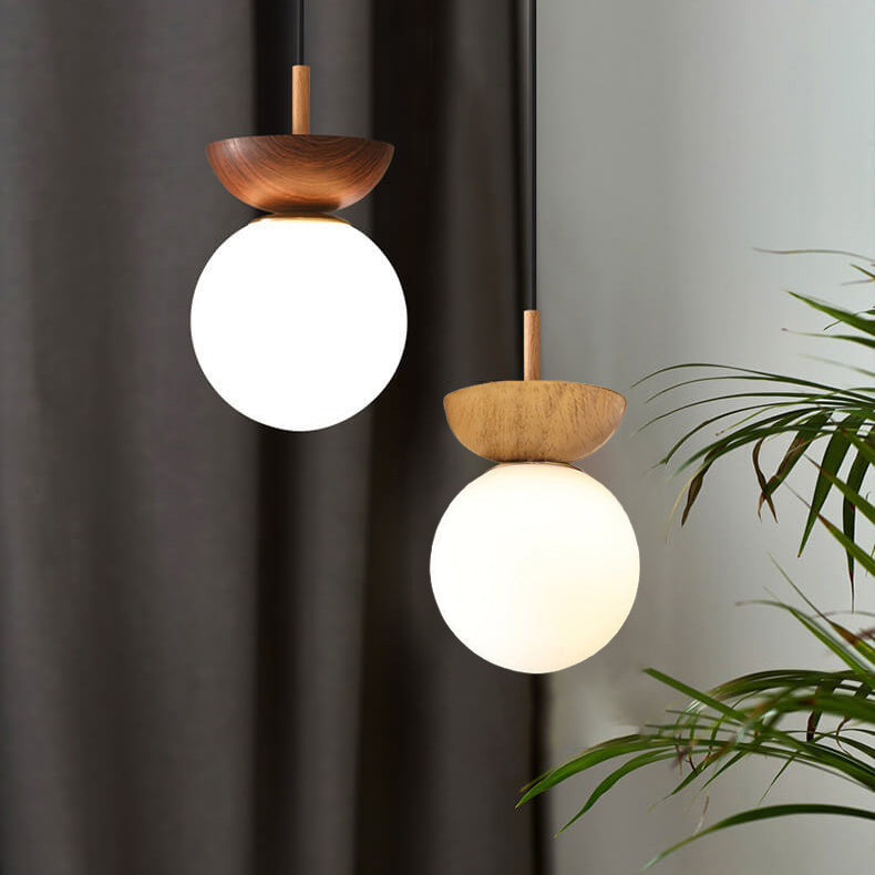 Modern Wood Glass Globe Ceiling Light