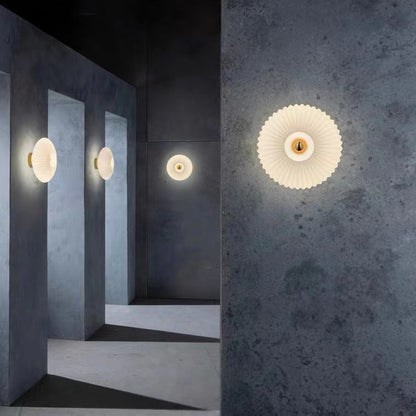 Vintage Ribbed Glass Disc Wall Light