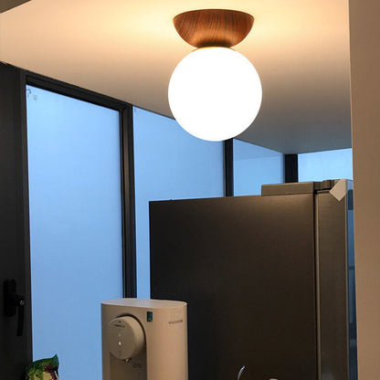 Scandinavian Wood Glass Globe Pendant Light