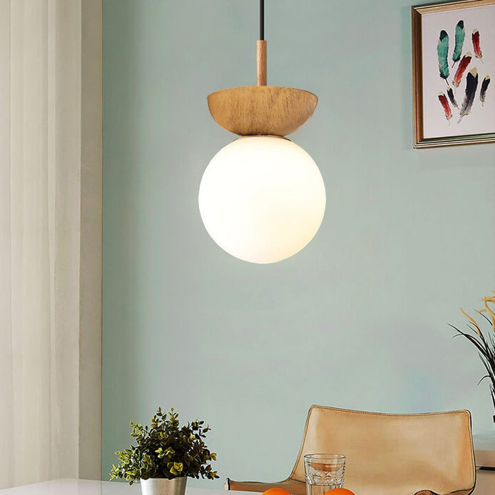 Scandinavian Wood Glass Globe Pendant Light