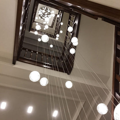 Luxury Multi-Drop Crystal Globe Staircase Chandelier