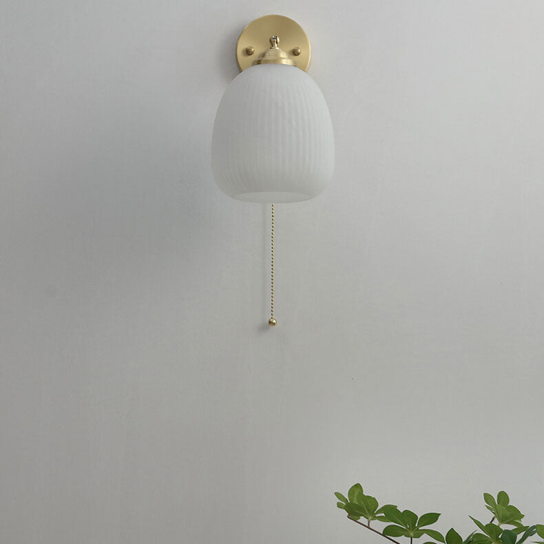Ribbed Glass Pull Chain Wall Lamp