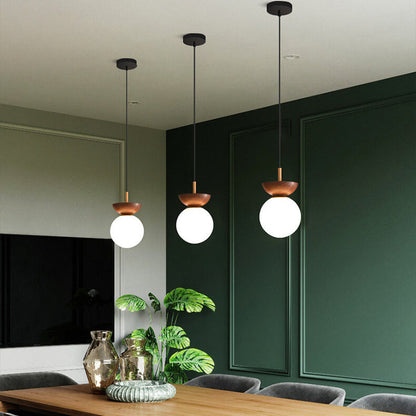 Modern Wood Glass Globe Ceiling Light