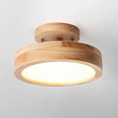 Nordic Wood Accent Round LED Semi-Flush Ceiling Light