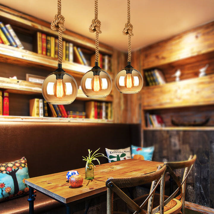 Vintage Rope Glass Globe Pendant Light