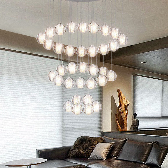Luxury Multi-Drop Crystal Globe Staircase Chandelier