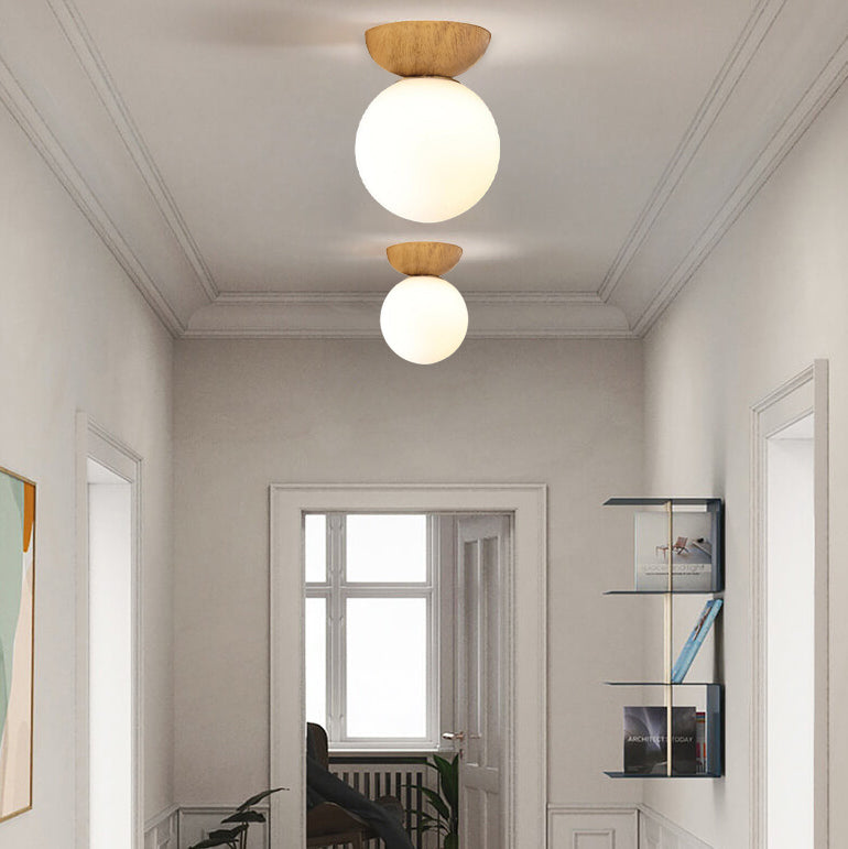 Modern Wood Glass Globe Ceiling Light