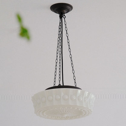Vintage French Frosted Glass Drum Ceiling Light